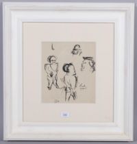 Alan Lowndes (1921 - 1978), sheet of character sketches, pen and ink, signed in pencil, 27cm x 23cm,