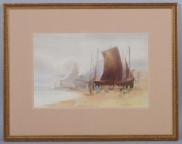 Bernard Evans, fish market Hastings, watercolour, signed, 32cm x 48cm, framed Good condition