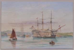 Henry A Luscombe (born 1820), warships in harbour, pair of watercolours, both signed, 20cm x 30cm,
