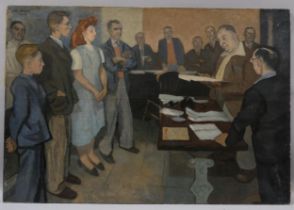 John Melville (1902 - 1986), initiation ceremony, Aston Villa Branch 1953, oil on canvas, signed and