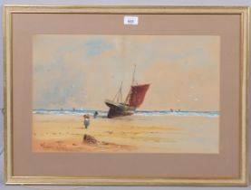Procter ARCA, beached fishing boat, watercolour, signed, 32cm x 50cm, framed Even paper