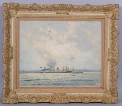 Morgan Alfred Thornley (1897 - 1965), leaving the Mersey, oil on canvas, signed and dated 1959, 41cm