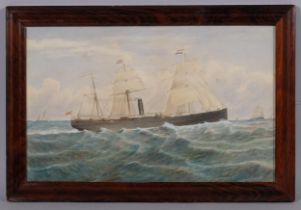 The steam and sail ship Dorunda, 19th century watercolour on paper, unsigned, 28cm x 44cm, framed