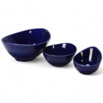 HERTA BENGTSON for Rorstrand, Sweden, 3 serving dishes from the Blue Fire range, makers marks to