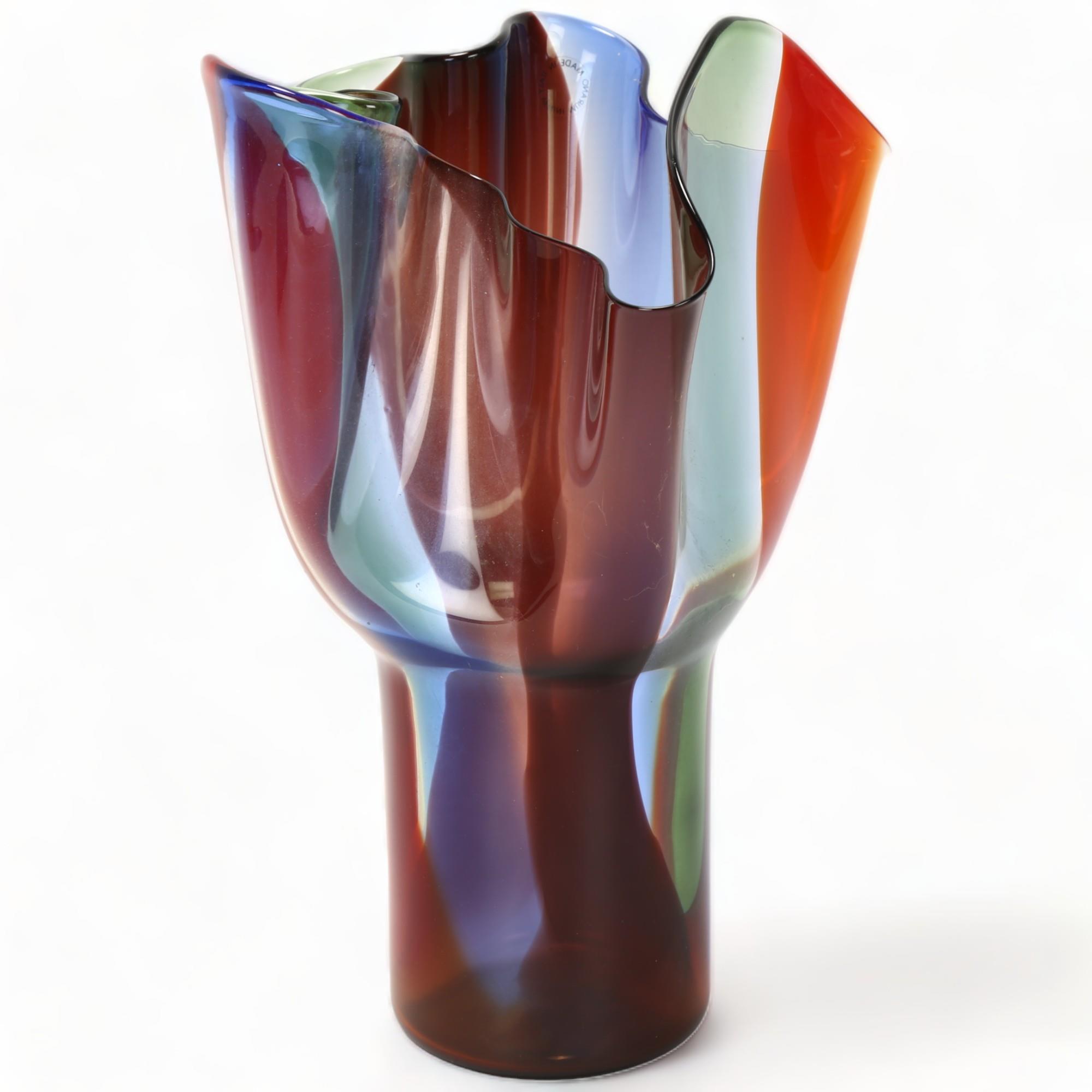 TIMO SARPANEVA for Venini, a 1991 designed Kukinto vase in blue, red, green and violet glass, signed