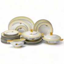 An Art Deco dinner service by Shelly, "Blocks and Bands" pattern, makers mark to base (28 pieces)