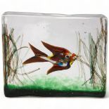 A Murano glass aquarium block, with internal tropical fish, length 13cm, height 11cm Good condition,