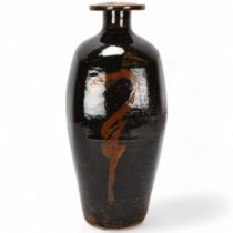 DAVID LEACH (1911-2005), British, a large stoneware vase with wax resist decoration in kaki and
