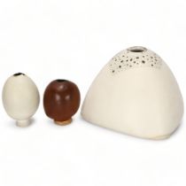 YURIKO HILL (1950-2013), a studio ceramic white glaze organic form stoneware vase with two other