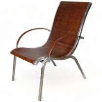 A leather and aluminium lounge chair attributed to RUDOLF SZEDLECZKY, height 95cm, width 66cm Good