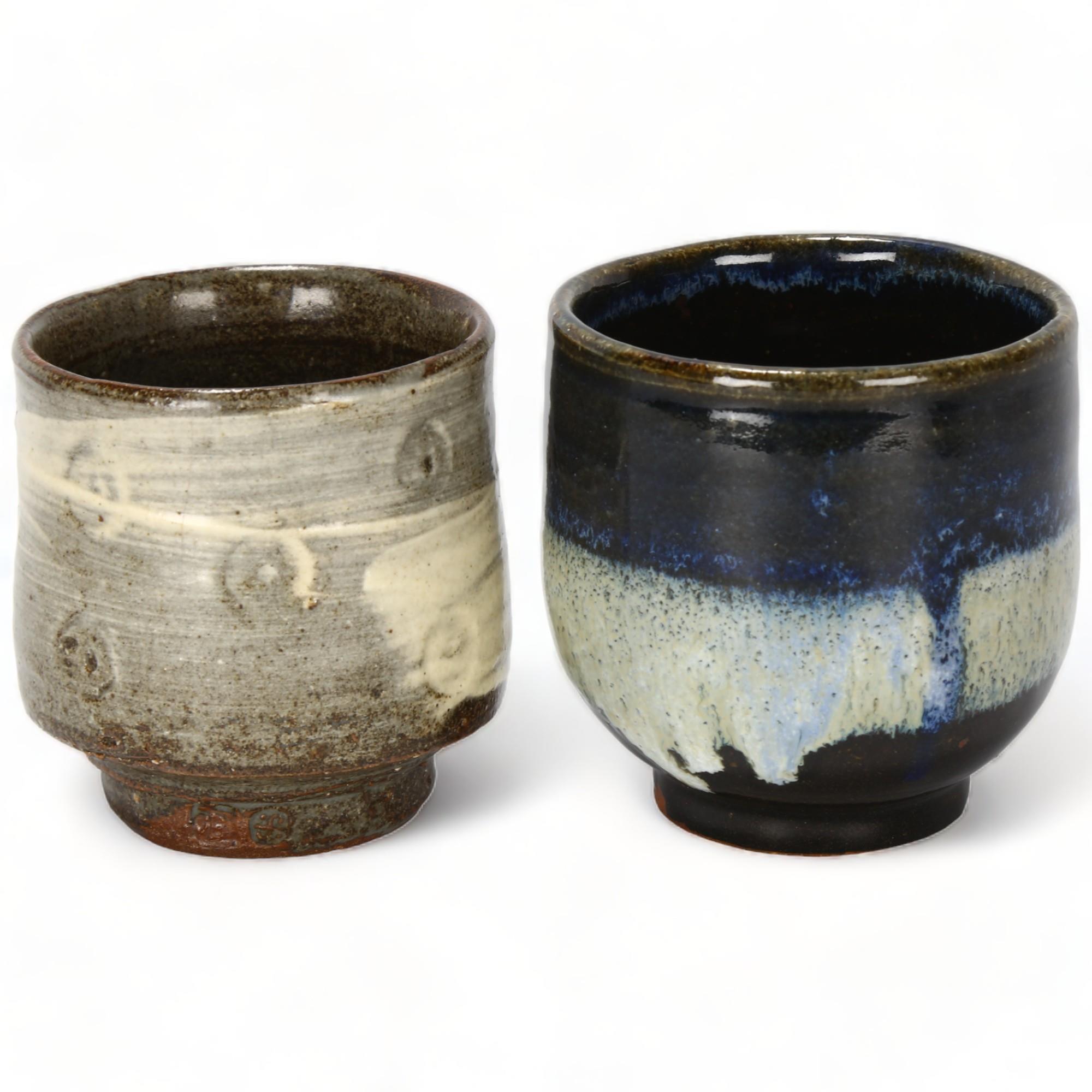 Leach Pottery, St Ives, 2 Yunomi / tea bowls, TREVOR CORSER and JOHN BEDDING, makers stamp and