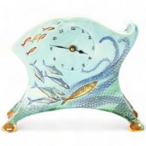 MARY MCFADDEN, British, a studio ceramic quartz clock with fish decoration, impressed maker mark,