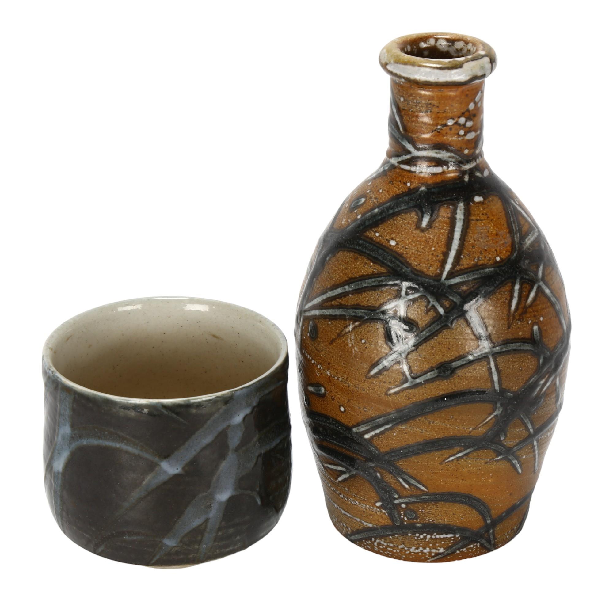 JOSEPH LYNCH, British, a stoneware bottle vase and teabowl, both soda glazed and signed to base, - Image 3 of 3