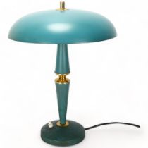 LOUIS KALFF for Philips, a 1950s' turquoise table lamp, height 37cm Discolouration and pitting to