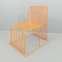 SHIN and TOMOKO AZUMI, a post-modern pastel orange, coated wire frame chair from a very limited