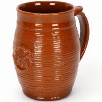 DAVID LEACH (1911-2005), British, an earthenware barrel shape tankard with applied Cornish Light