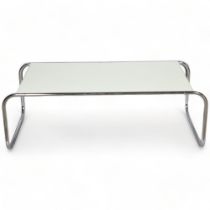 An early 1970s' Habitat coffee table, white MDF and tubular steel frame, 105 x 50cm, height 36cm