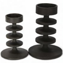 ROBERT WELCH, a pair of 1970s cast iron candlesticks, Design Centre and makers labels, tallest