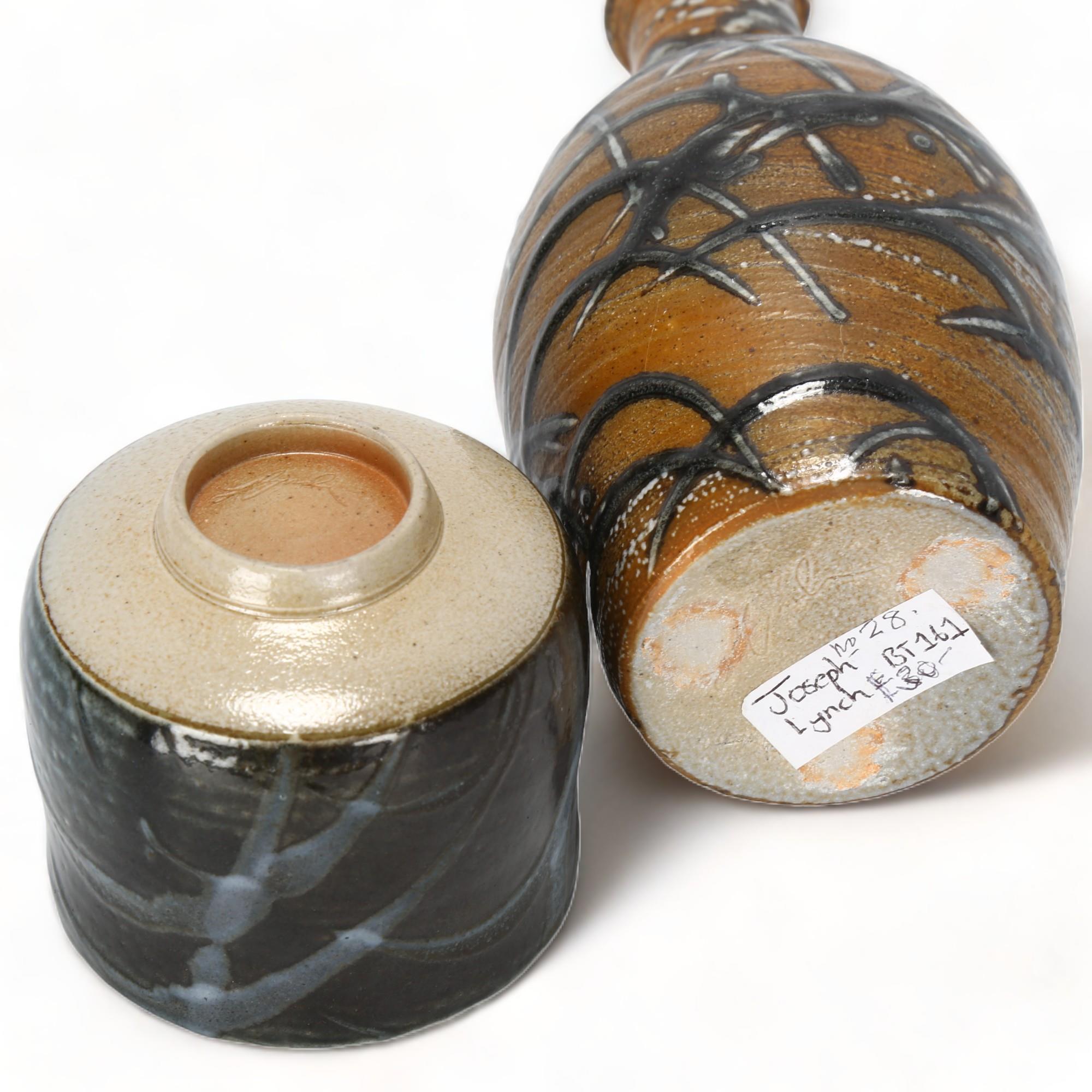 JOSEPH LYNCH, British, a stoneware bottle vase and teabowl, both soda glazed and signed to base, - Image 2 of 3