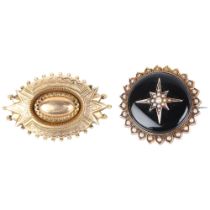 2 Victorian mourning brooches, both unmarked gold, largest 44.8mm, 21.1g gross (2) General wear to