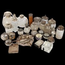 Various silver, including dressing table jars, inkwell, mounts etc Lot sold as seen unless