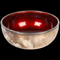 A large Art Deco Swedish sterling silver and red enamel table centre fruit bowl, maker JAT, circa