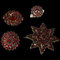 Various Bohemian garnet jewellery, including brooches and a ring, size N, 22.3g total (4) A few