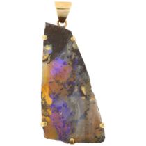 A large boulder opal drop pendant, unmarked Continental gold frame, 60.8mm, 19.1g Opal has several