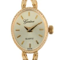 GENEVE - a lady's 9ct gold quartz bracelet watch, champagne dial with baton hour markers, dauphine