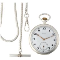 POLHEM - a German 800 silver open-face keyless pocket watch, white enamel dial with black Breguet