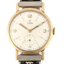 TUDOR - a 9ct gold mechanical bracelet watch, circa 1950s, silvered dial with applied gilt quarterly