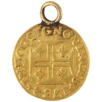 A Portuguese John IV (1706 - 1750), 1738 gold 400 reis coin, with pendant mount, 13mm, 0.8g Coin