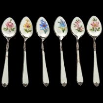 A set of 6 Elizabeth II silver and enamel coffee spoons, Adie Brothers Ltd, Birmingham 1961, with