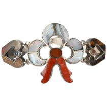 An Antique Scottish hardstone ribbon bow bracelet, circa 1880, apparently unmarked silver closed-