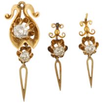 A set of 3 Victorian diamond pendant drops, circa 1860, comprising main two stone diamond drop, 27.