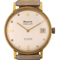 BULOVA - a gold plated Ambassador automatic calendar bracelet watch, ref. 580, circa 1960s, silvered