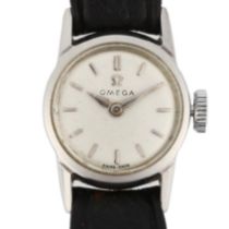 OMEGA - a lady's stainless steel mechanical wristwatch, ref. 2778-8, silvered dial with baton hour