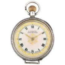 An early 20th century silver open-face keyless fob watch, by H Samuel of Manchester, cream and