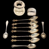 Various silver, including set of 6 Maltese teaspoons, 4.2oz weighable Lot sold as seen unless