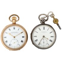 2 open-face pocket watches, comprising 19th century silver example by H Sainsbury of London, and