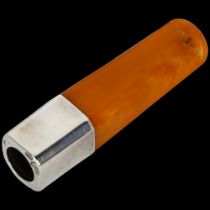 VCF BARNDORFF - an Art Deco Danish silver-mounted amber cigar holder, 8cm, in fitted leather case