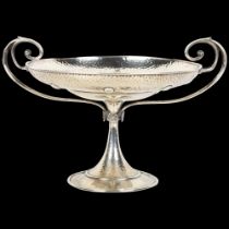 An Arts and Crafts George V silver 2-handled pedestal tazza, Harrison Brothers & Howson, Sheffield