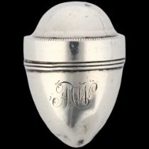 A George III silver 'Egg' nutmeg grater, Samuel Pemberton, Birmingham 1796, 3.5cm Case is lacking