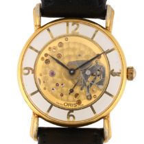 ORIS - a gold plated mechanical wristwatch, bare movement with skeleton quarterly Arabic outer