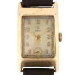TUDOR - a 9ct gold mechanical wristwatch, circa 1940s, silvered dial with applied gilt Arabic