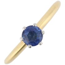 An 18ct gold solitaire sapphire ring, maker C&JS, London 1998, claw set with 0.5ct round-cut