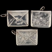 3 early 20th century silver envelope stamp cases, including 'stamps' example, by Crisford & Norris