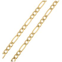 A 9ct gold hollow figaro link chain necklace, 44cm, 3.9g High points slightly worn, no broken links,