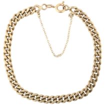 A late 20th century solid 9ct gold flat curb link chain bracelet, import London 1981, 20cm, 16.9g No
