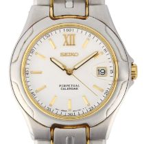 SEIKO - a stainless steel Perpetual Calendar quartz bracelet watch, ref. 8F32-970J, silvered dial